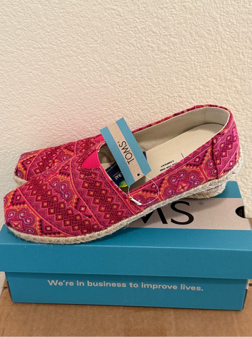 TOMS Pink Patterned Espadrille Slip-On Shoes